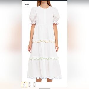 NWT English Factory Women's Contrast Scallop Edge Midi Dress